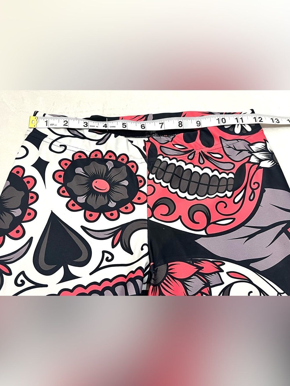 GearBunch Pink White Black Sugar Skull Day of the Dead Women’s Leggings Small - Picture 10 of 16